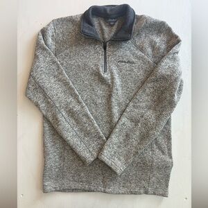 Eddie Bauer Gray & Brown Knit Quarter-Zip Men’s Sweater Pullover Size Medium
